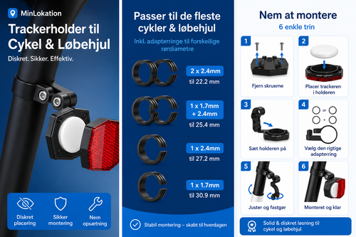 2 x Smart Tracker til cykel & løbehjul med skjult montering